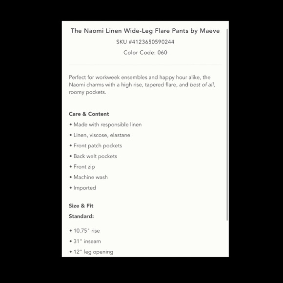 Anthropologie Naomi Linen Wide Leg Flare Pants. - Picture 8 of 10